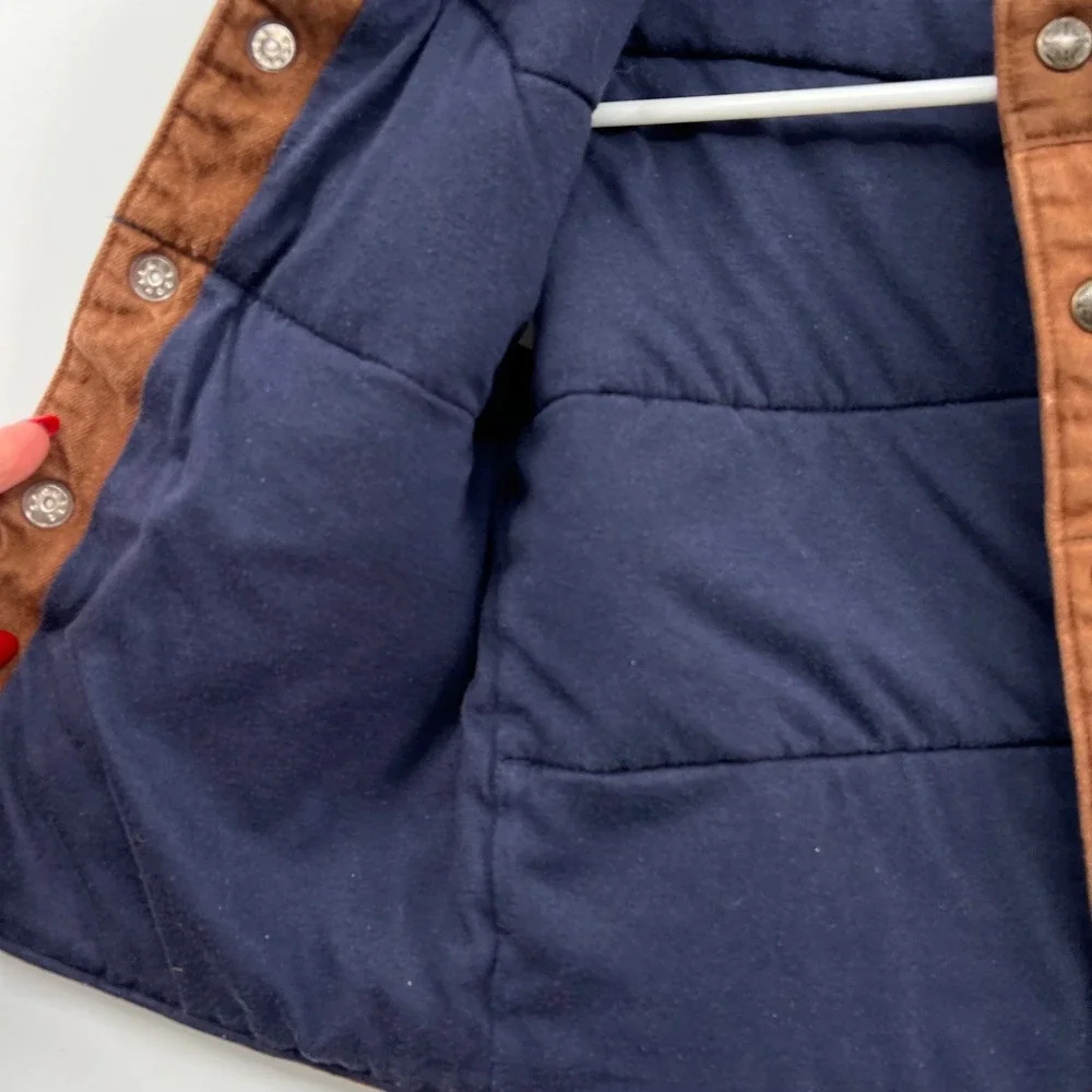 OshKosh 4 Puffer Vest Kids Brown Western Canvas Snap Front Ribbed Collar‎